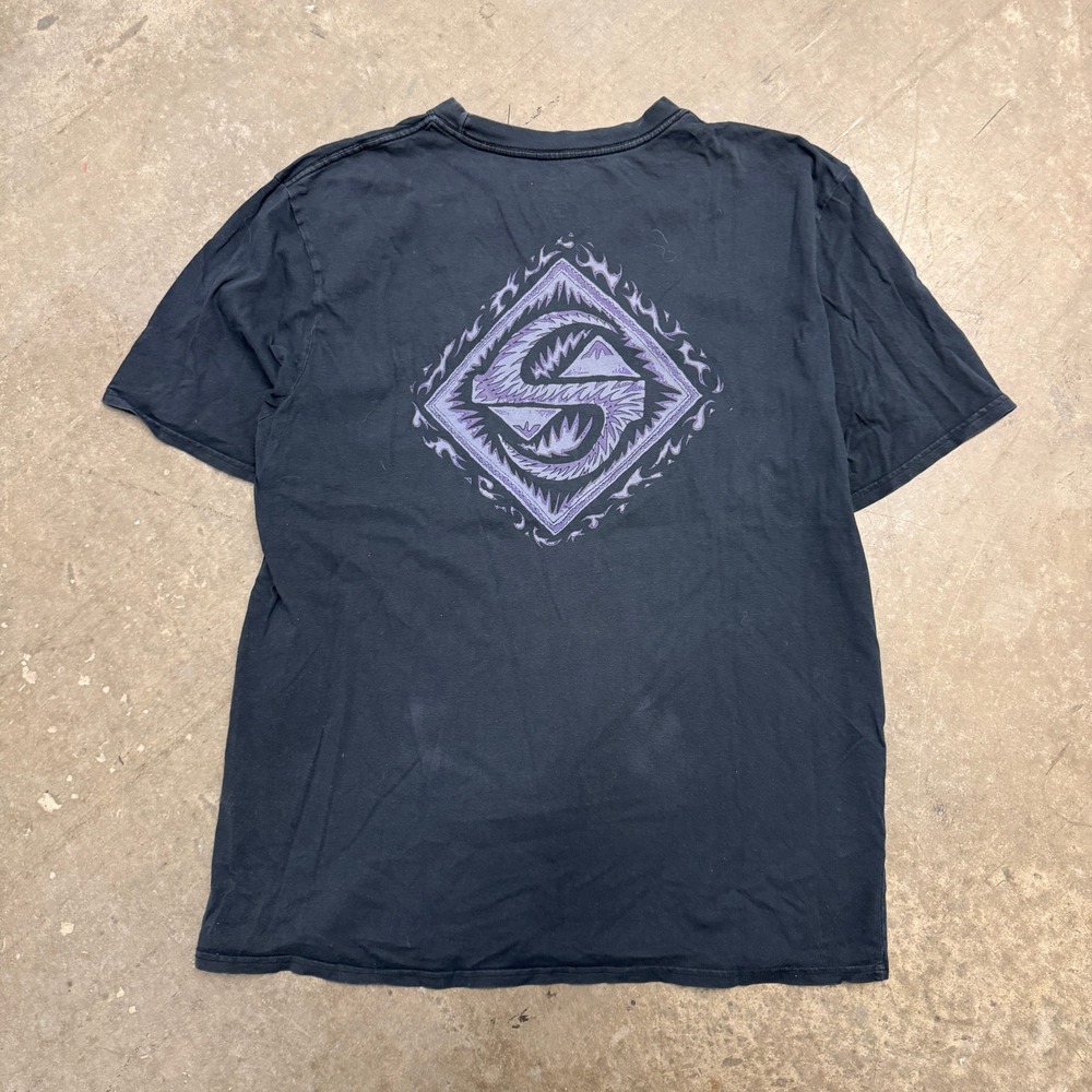 Quiksilver‎ Originals Mens XXL 90s Fit Graphic T-Shirt Washed Black Purple Logo